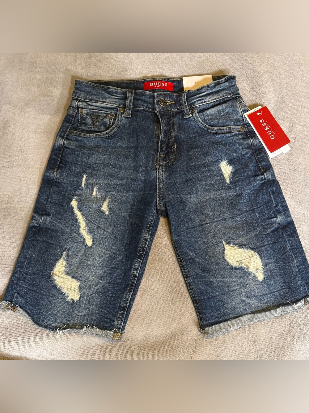 GUESS Boys Distressed Blue Denim Jean Shorts